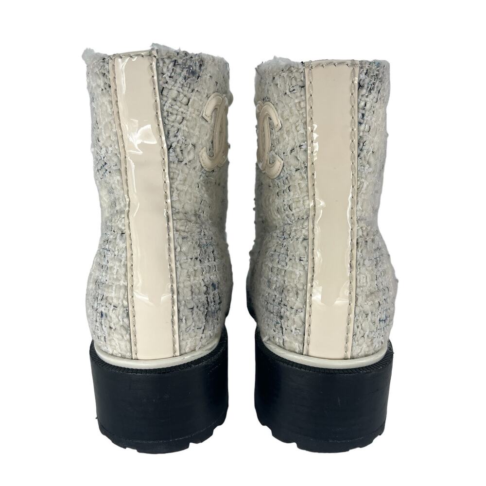 Chanel 2019 Tweed Interlocking CC Logo Cap Toe Combat Boots - Picture 12 of 16